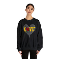 Long sleeve black sweatshirt with Love with red rose on a heart made with words