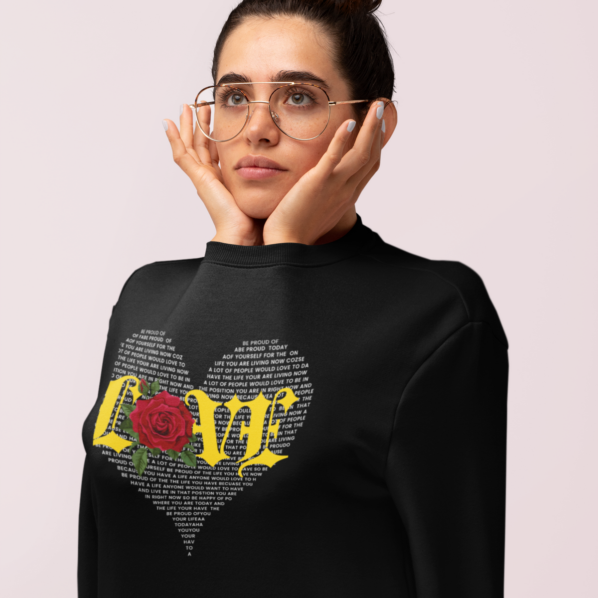 Black long sleeve sweatshirt with love written of a heart - my comfy clothing