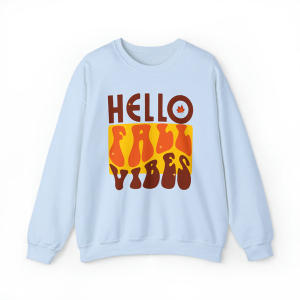 Hello fall vibes blue sweatshirt - women cute hello fall vibes text on long sleeve shirt