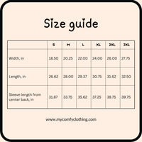 shirt size chart for comfort colors t-shirt 6014 - my comfy clothing