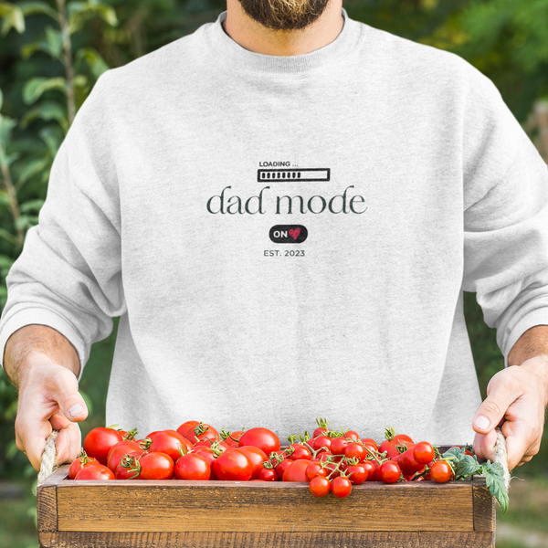 Dad mode on with custom date on Fathers Day grey sweatshirt gift for first time fathers