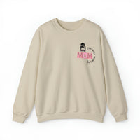 Football mom life with mom text in pink color on beige oversized beige sweatshirt - My comfy clothing