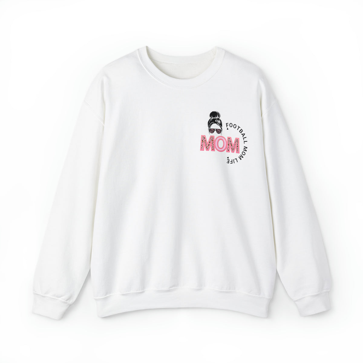 Football mom life with mom text in pink color on white oversized beige sweatshirt - my comfy clothing