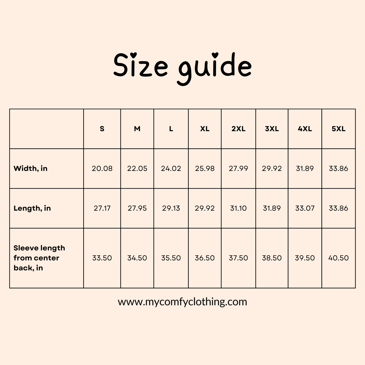 Size chart for Gildan 18500 Hoodie sweatshirt with kangaroo pockets