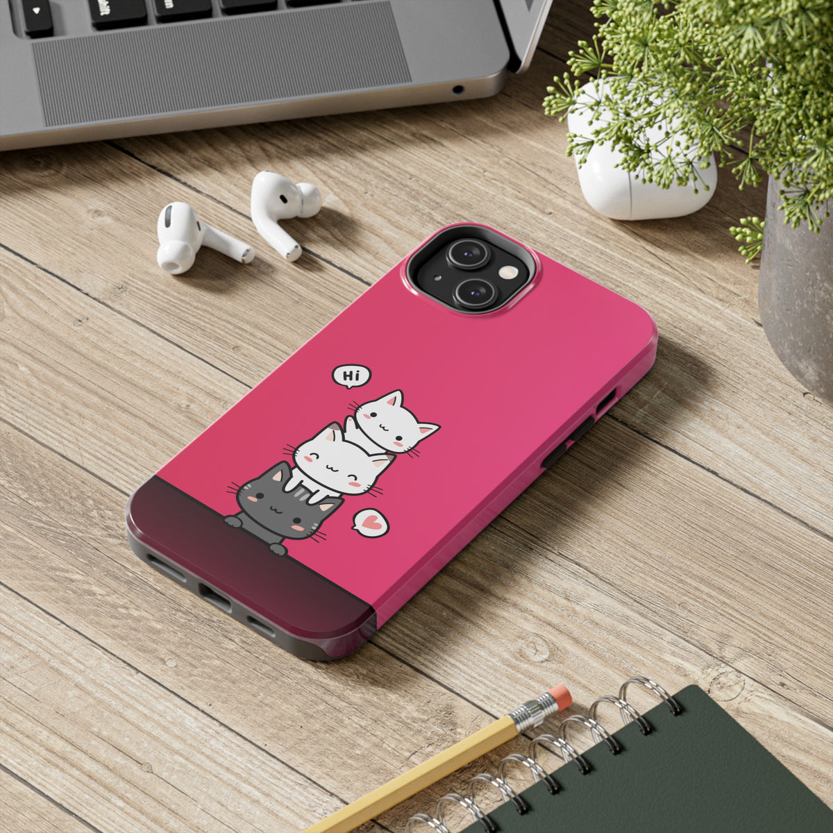 Cute Glossy iPhone Case  with cat picture. Case is compatible with all iPhone models