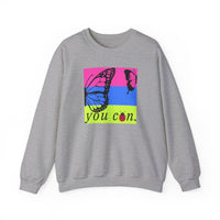 Grey long sleeve sweatshirt with butterfly on bright background and you can text - my comfy clothing