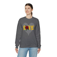 Long sleeve grey sweatshirt with heart and Love with red rose