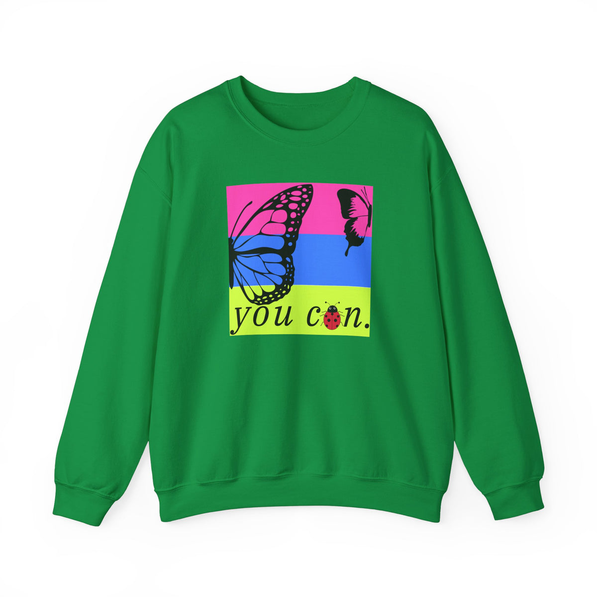 Irish green long sleeve sweatshirt with butterfly on bright background and you can text - my comfy clothing