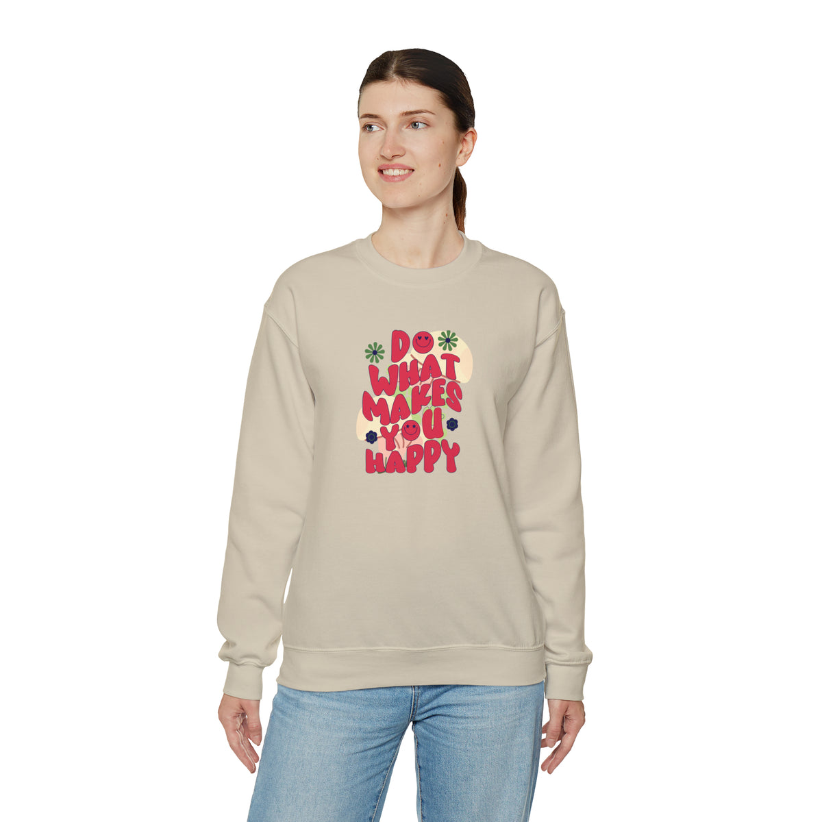 Cute beige long sleeve sweatshirt - Do what makes you happy positive affirmation text - my comfy clothing