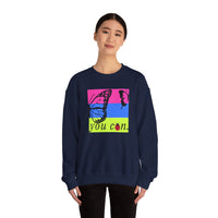 girl wearing navy long sleeve sweatshirt with butterfly on bright background and you can text - my comfy clothing