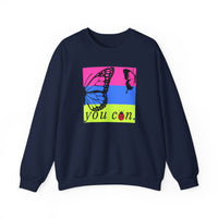 Navy blue long sleeve sweatshirt with butterfly on bright background and you can text - my comfy clothing