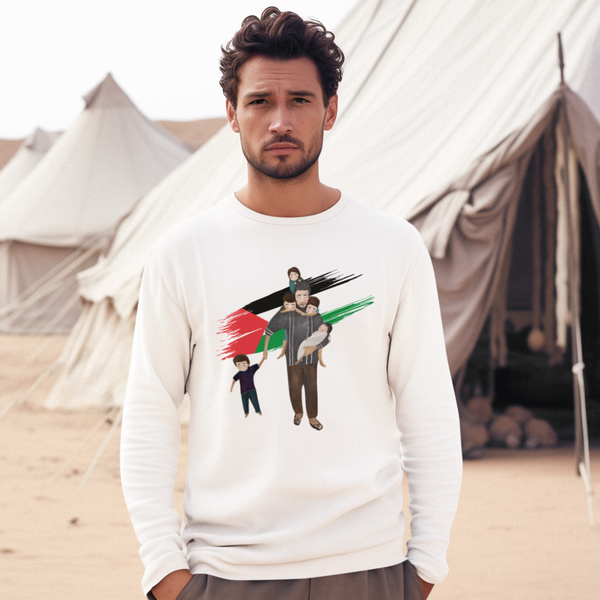 palestine t-shirt palestine family with flag on long sleeve white shirt - my comfy clothing