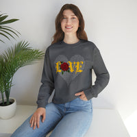 Long sleeve grey sweatshirt with heart and Love with red rose