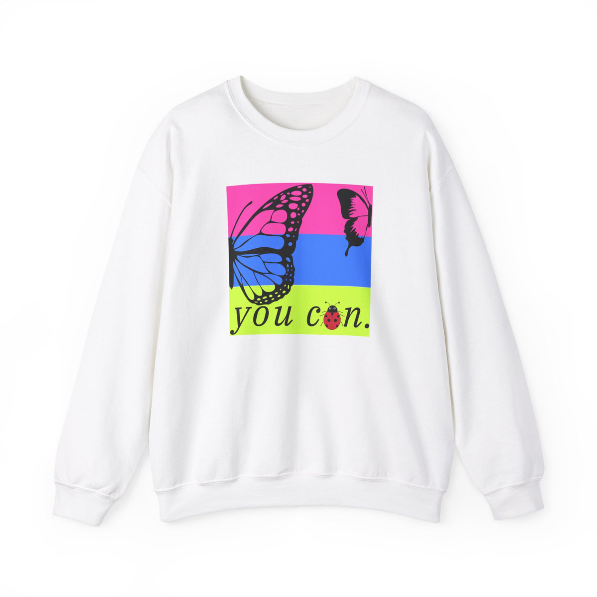 white long sleeve sweatshirt with butterfly on bright background and you can text - my comfy clothing