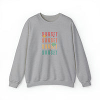 Grey color sweatshirt with sunset words in red orange yellow and green colors