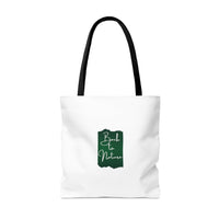 over the shoulder black strap white tote bag with Back to Nature text-My Comfy Clothing