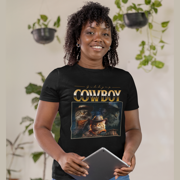 cowboy cats black tee for cat lovers - my comfy clothing 