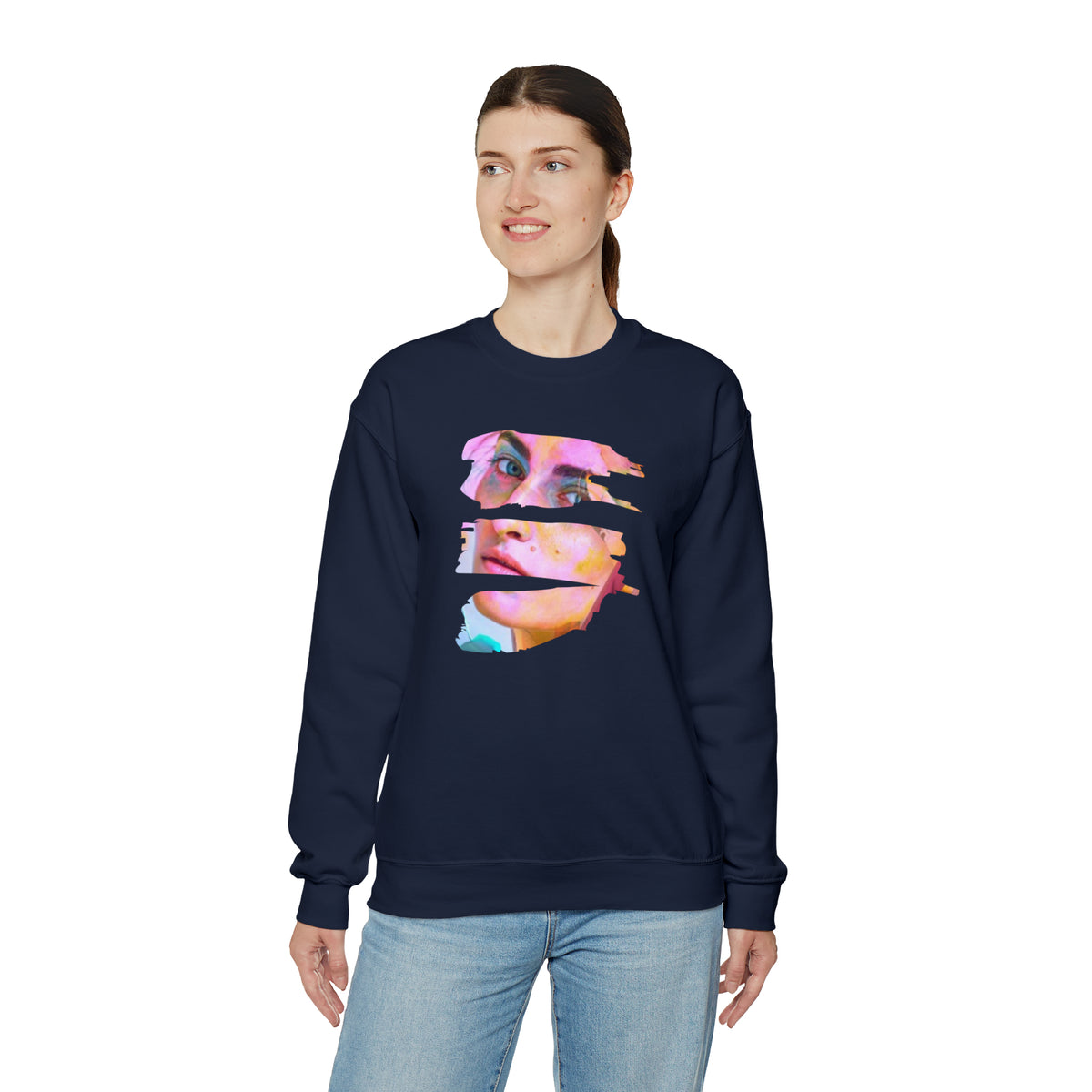 personalized picture on blue crewneck sweatshirt - my comfy clothing