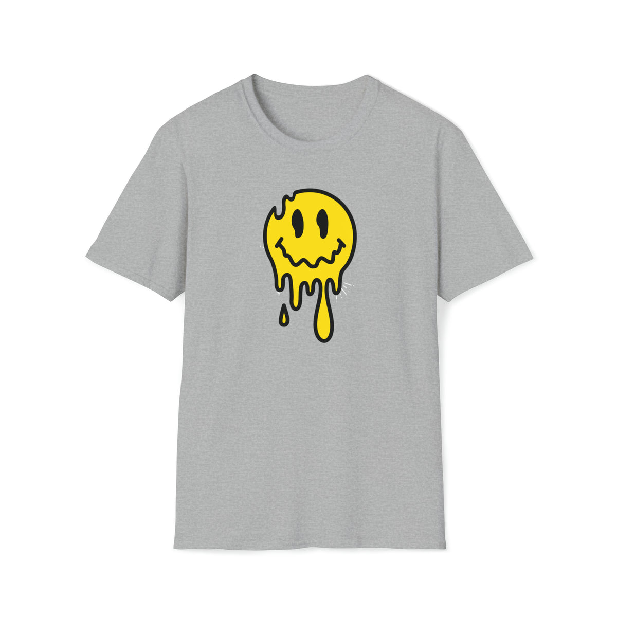 cute melting yellow emoji face on grey  t-shirt - my comfy clothing