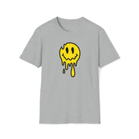 cute melting yellow emoji face on grey  t-shirt - my comfy clothing