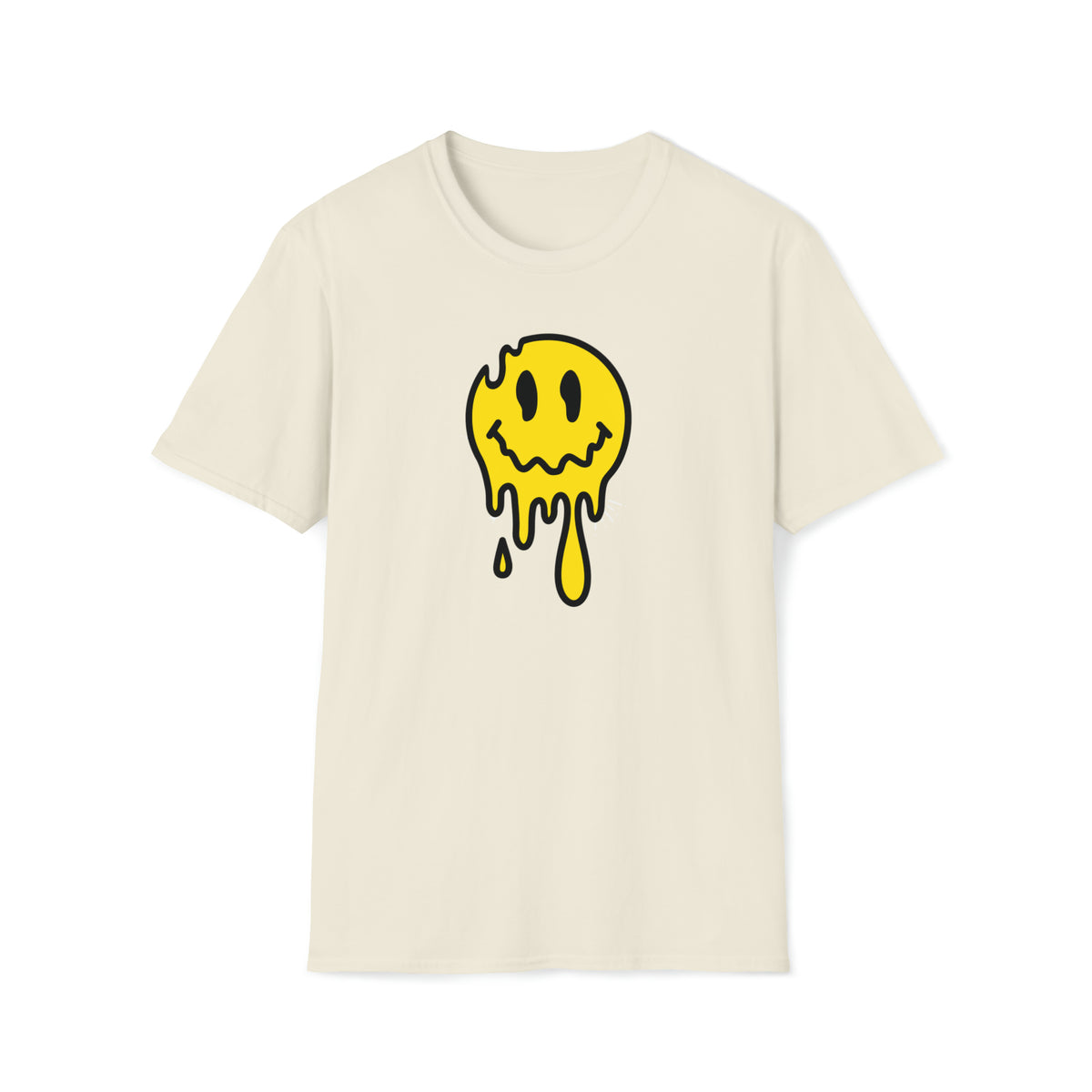 cute melting yellow emoji face on beige  t-shirt - my comfy clothing