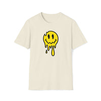 cute melting yellow emoji face on beige  t-shirt - my comfy clothing