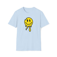 cute melting yellow emoji face on light blue  t-shirt - my comfy clothing