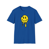 cute melting yellow emoji face on royal blue  t-shirt - my comfy clothing