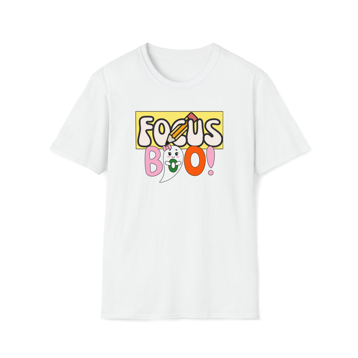 focus boo halloween cute spooky unisex soft white t-shirt for teachers - my comfy clothing