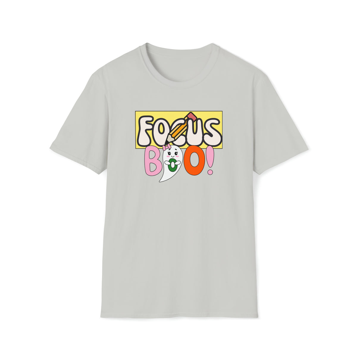 focus boo halloween cute spooky unisex soft ash grey t-shirt for teachers - my comfy clothing