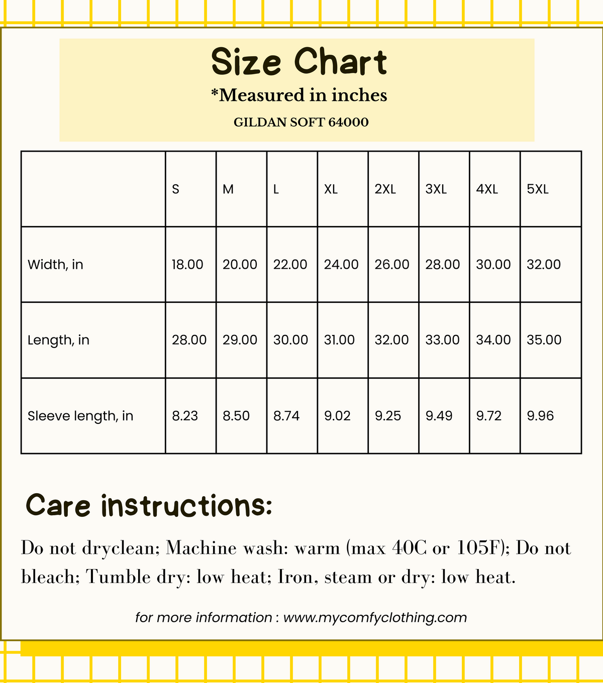 gildan 64000 t-shirt size chart