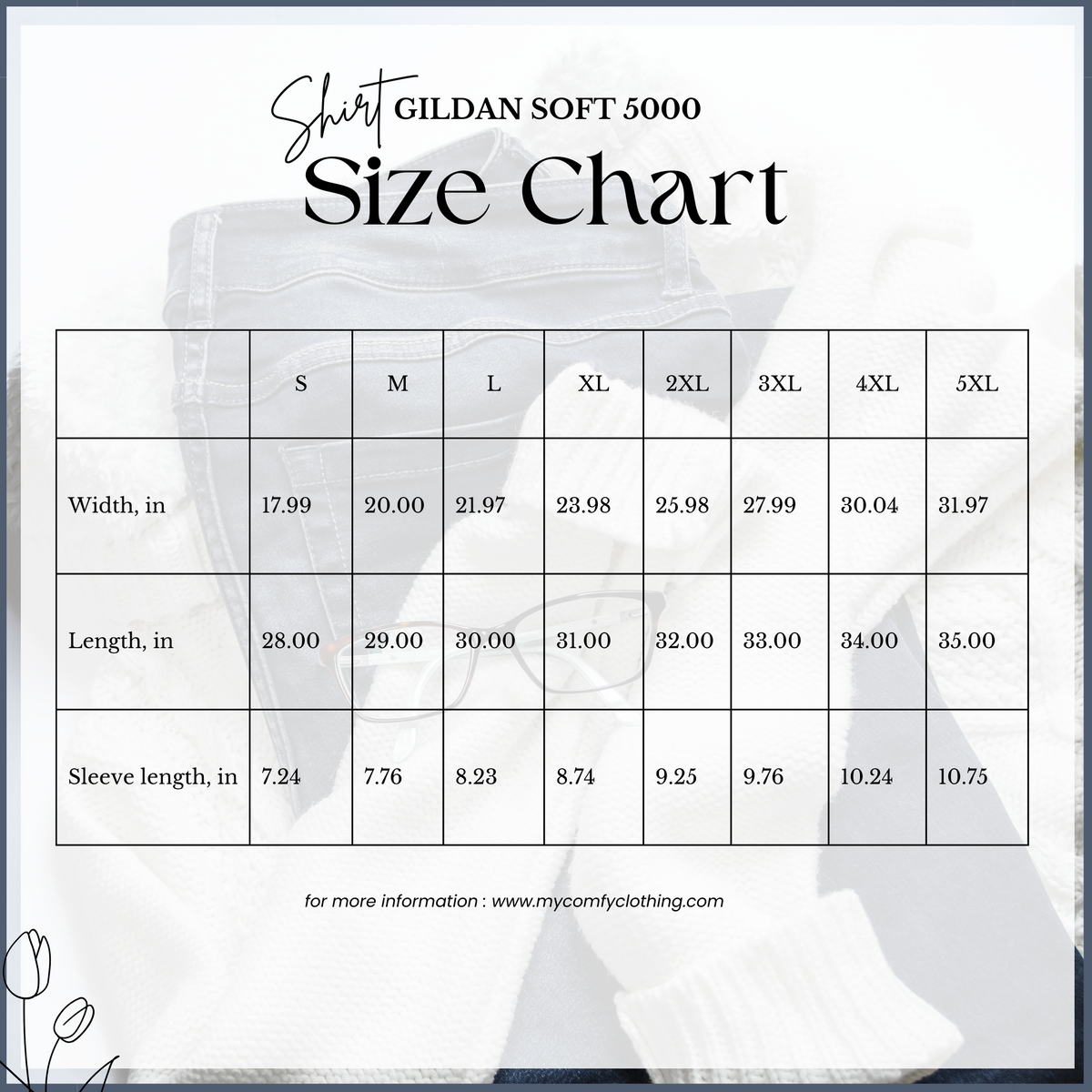 gildan 5000 t-shirt size chart - my comfy clothing