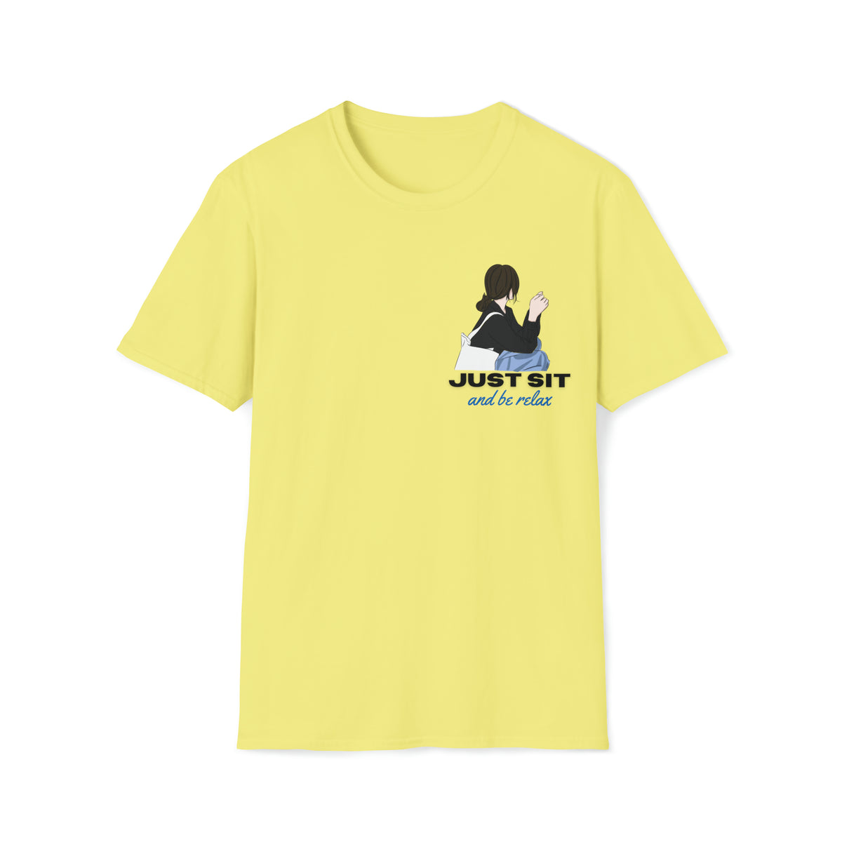 girl sitting and relaxing soft yellow t-shirt - my comfy clothing