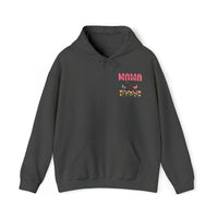 gray hoodie for happy mother's day , gift for mom on mother's day with mama text and butterflies flying over colorful flowers - my comfy clothing