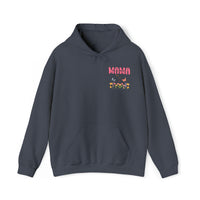 grey hoodie for happy mother's day , gift for mom on mother's day with mama text and butterflies flying over colorful flowers - my comfy clothing