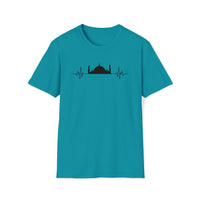 mosque heart beat line art heart beat turquoise crewneck unisex t-shirt - my comfy clothing