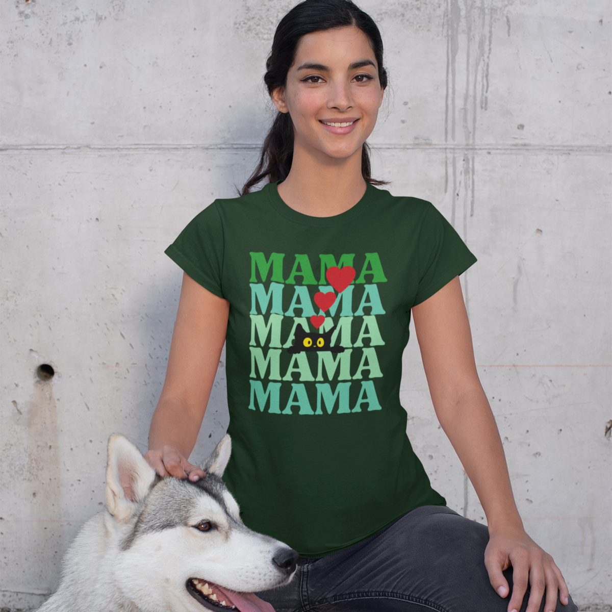 cat mama forest green t-shirt for moms - my comfy clothing 