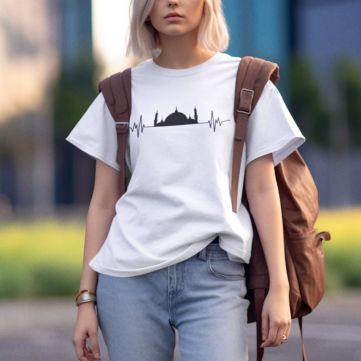 cute minimal Heartbeat Mosque Line Art t-shirt   custom t-shirt - my comfy clothing