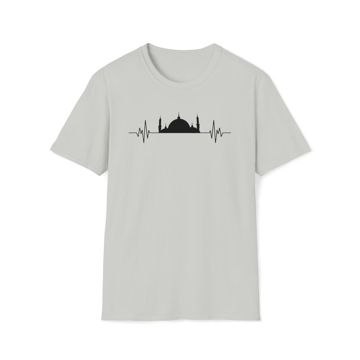 mosque heart beat line art ash grey crewneck unisex t-shirt - my comfy clothing