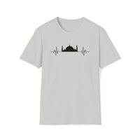 mosque heart beat line art ash grey crewneck unisex t-shirt - my comfy clothing