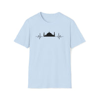 mosque heart beat line art blue crewneck unisex t-shirt - my comfy clothing