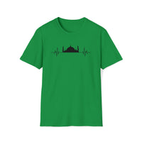 mosque heart beat line art green crewneck unisex t-shirt - my comfy clothing