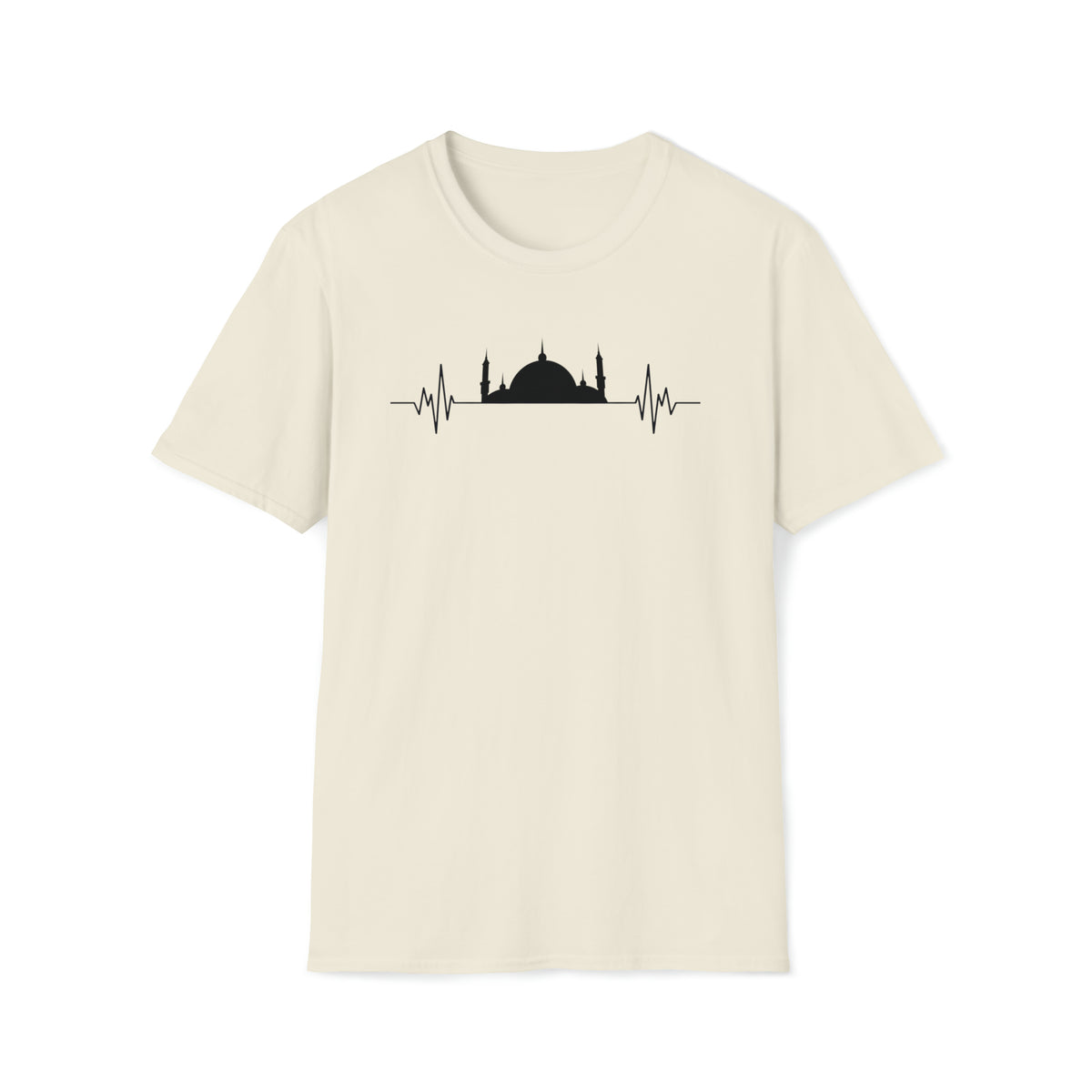 mosque heart beat line art heart beat beige crewneck unisex t-shirt - my comfy clothing