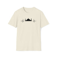 mosque heart beat line art heart beat beige crewneck unisex t-shirt - my comfy clothing