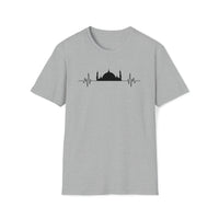 mosque heart beat line art heart beat grey crewneck unisex t-shirt - my comfy clothing