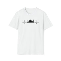 mosque heart beat line art blue crewneck unisex t-shirt - my comfy clothing