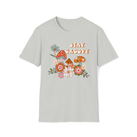 stay groovy mushroom flowers garden classic unisex soft ash grey t-shirt - my comfy clothing