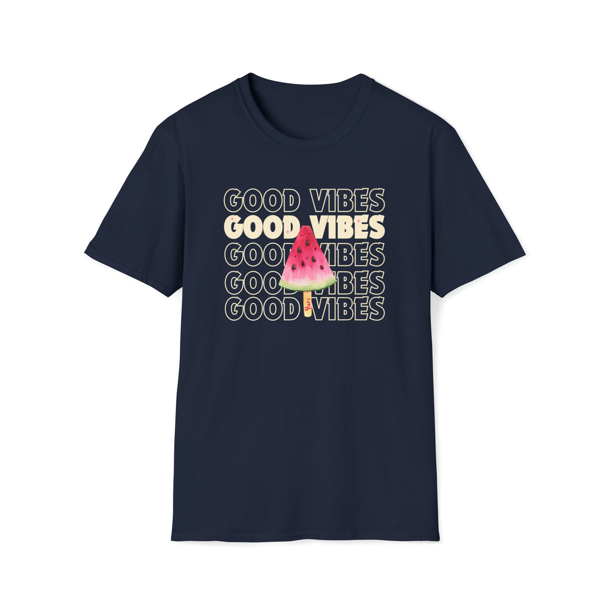 palestine watermelon slice good vibes navy blue cotton tee shirt - my comfy clothing