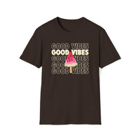 palestine watermelon slice good vibes brown cotton tee shirt - my comfy clothing