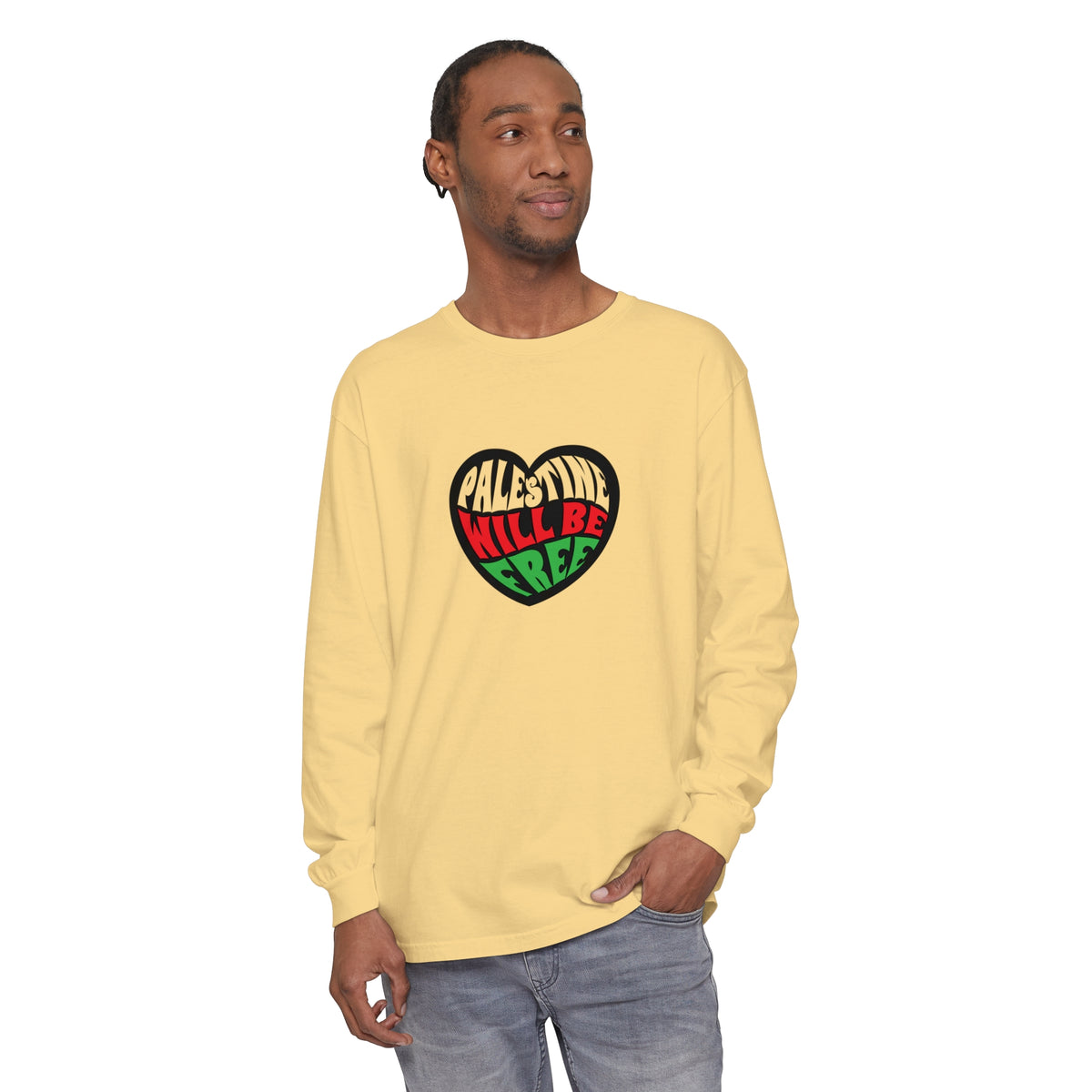 palestine will be free yellow  long sleeve shirt - my comfy clothing